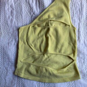 Women's Yellow Ribbed One Shoulder Top